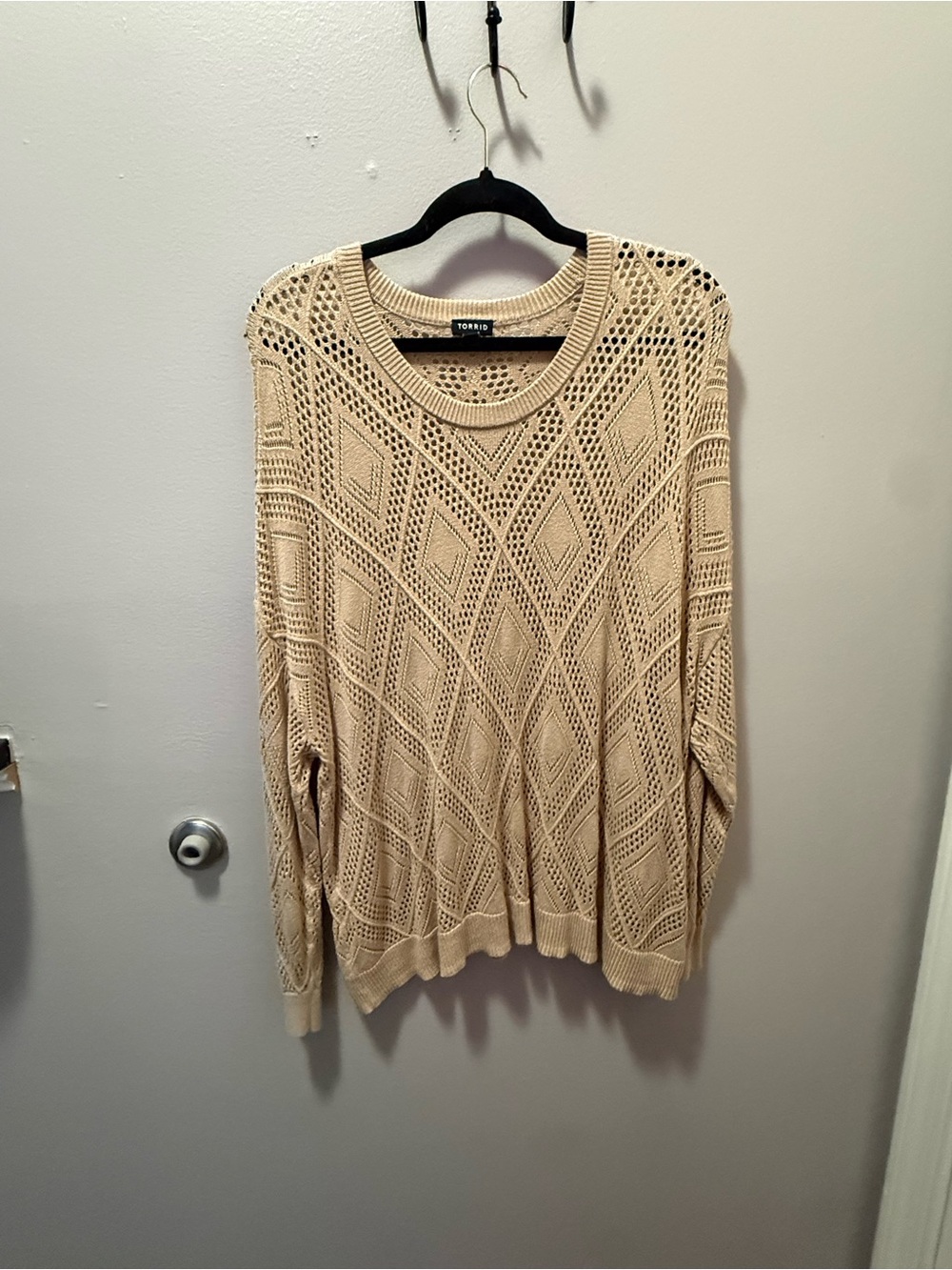 torrid Cream Open-Knit Diamond Pattern Sweater